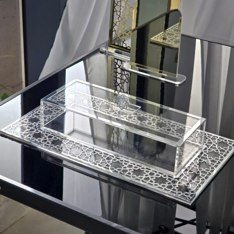 Dessert Box and Patterned Serving Tray Pack in Silver